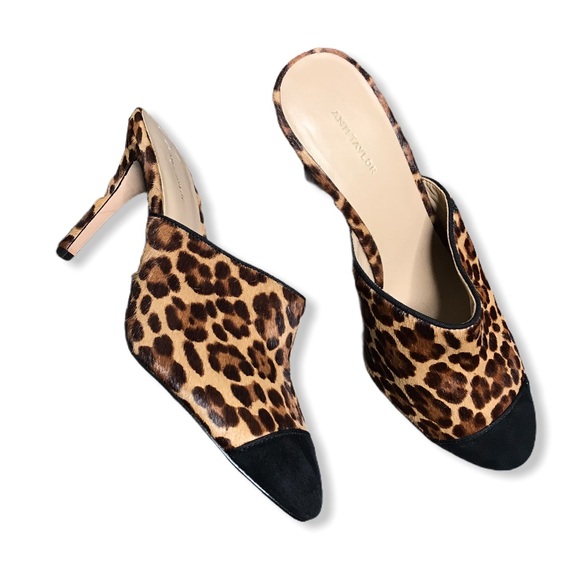 Ann Taylor Shoes - Ann Taylor | New Leopard - Calf Fur Heeled Mules